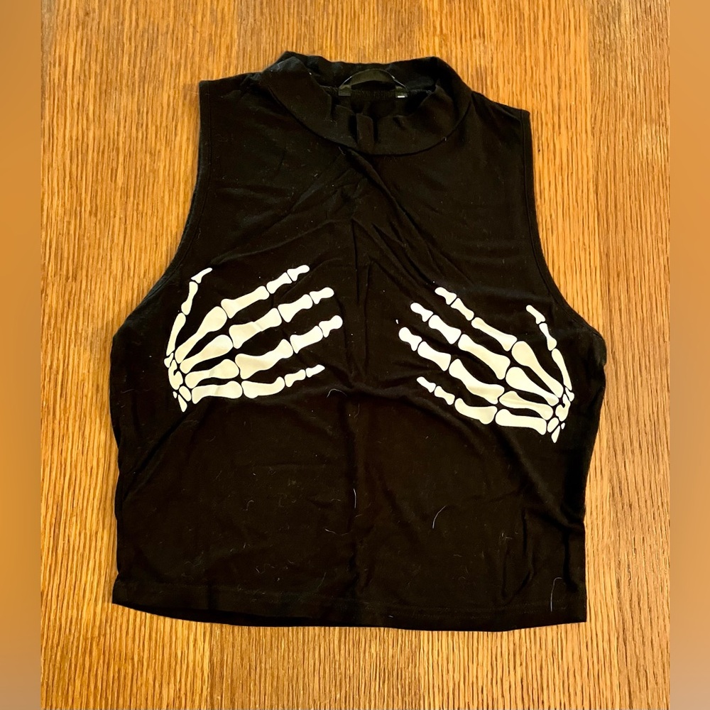 Skeleton Hands High Neck Crop Top